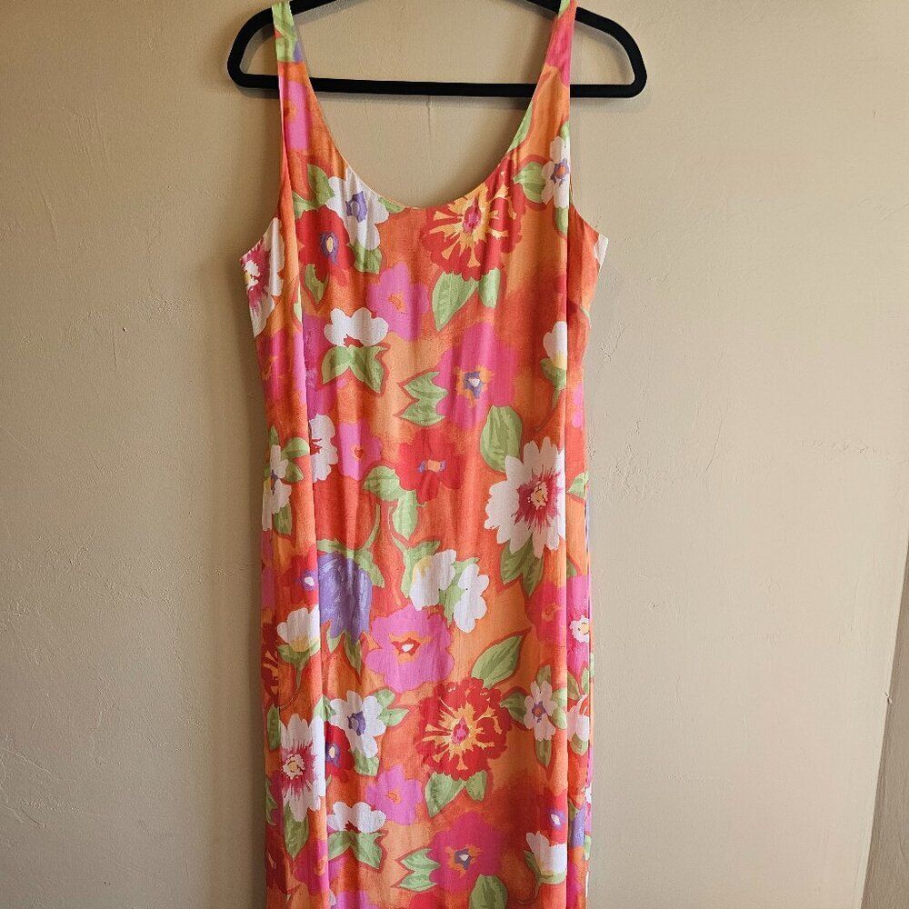 Sigrid Olsen-vintage size 14 Maxi dress-floral pattern, vacation fun